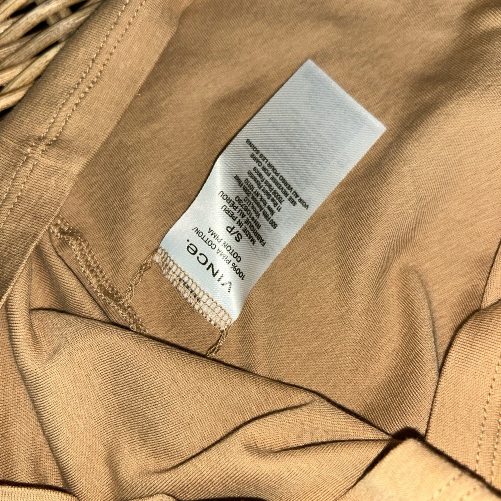 NEW Vince Classic Scoop Neck Long-Sleeve Top - Tan 100% Pima Cotton Sz S - Picture 5 of 5